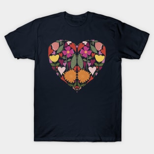 Heart Flowers Folk Art Valentine T-Shirt